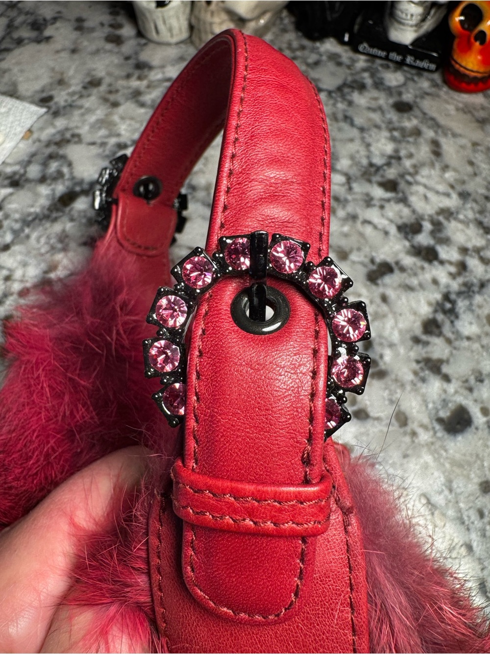 Vintage Isabella Fiore Y2K Rabbit Fur Rhinestone Mini Bag - Picture 6 of 9